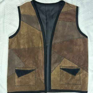 Vintage Boho Genuine Brown Suede Patchwork Vest L/LX (no tag)